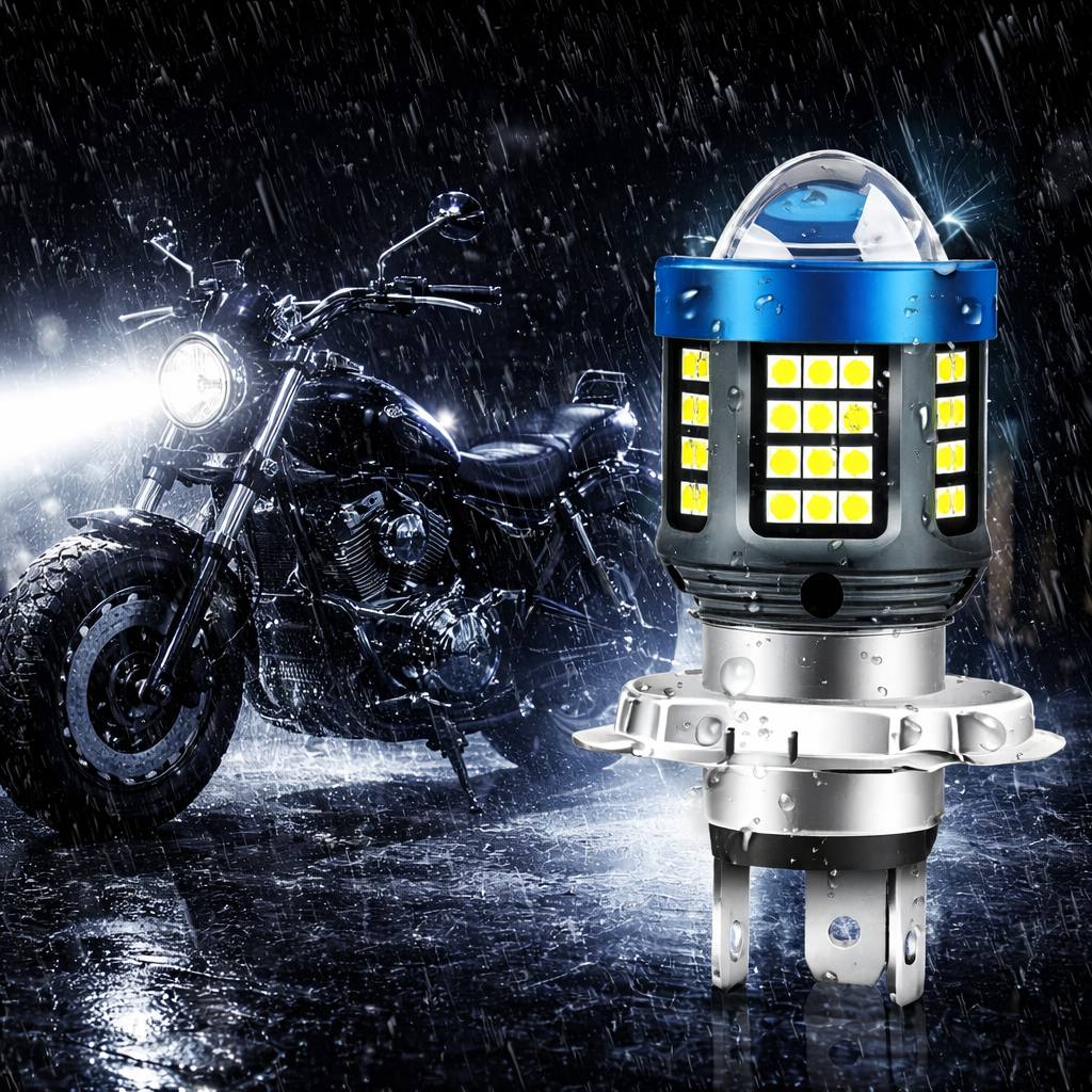 Bec LED H4 MOTO cu doua faze 3030 cu 61 LED SMD temperatura 6000k putere 160W 15000 lm Imagine principală a produsului