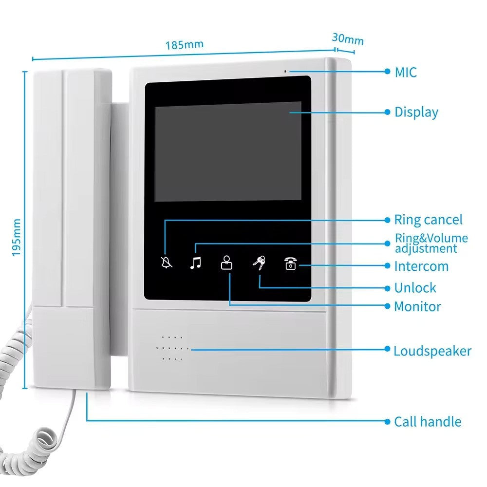 Sistem Video Interfon 4.3", sonerie video cu Ecran Color TFT si Camera cu Viziune Nocturna IR, 1 Monitor + 1