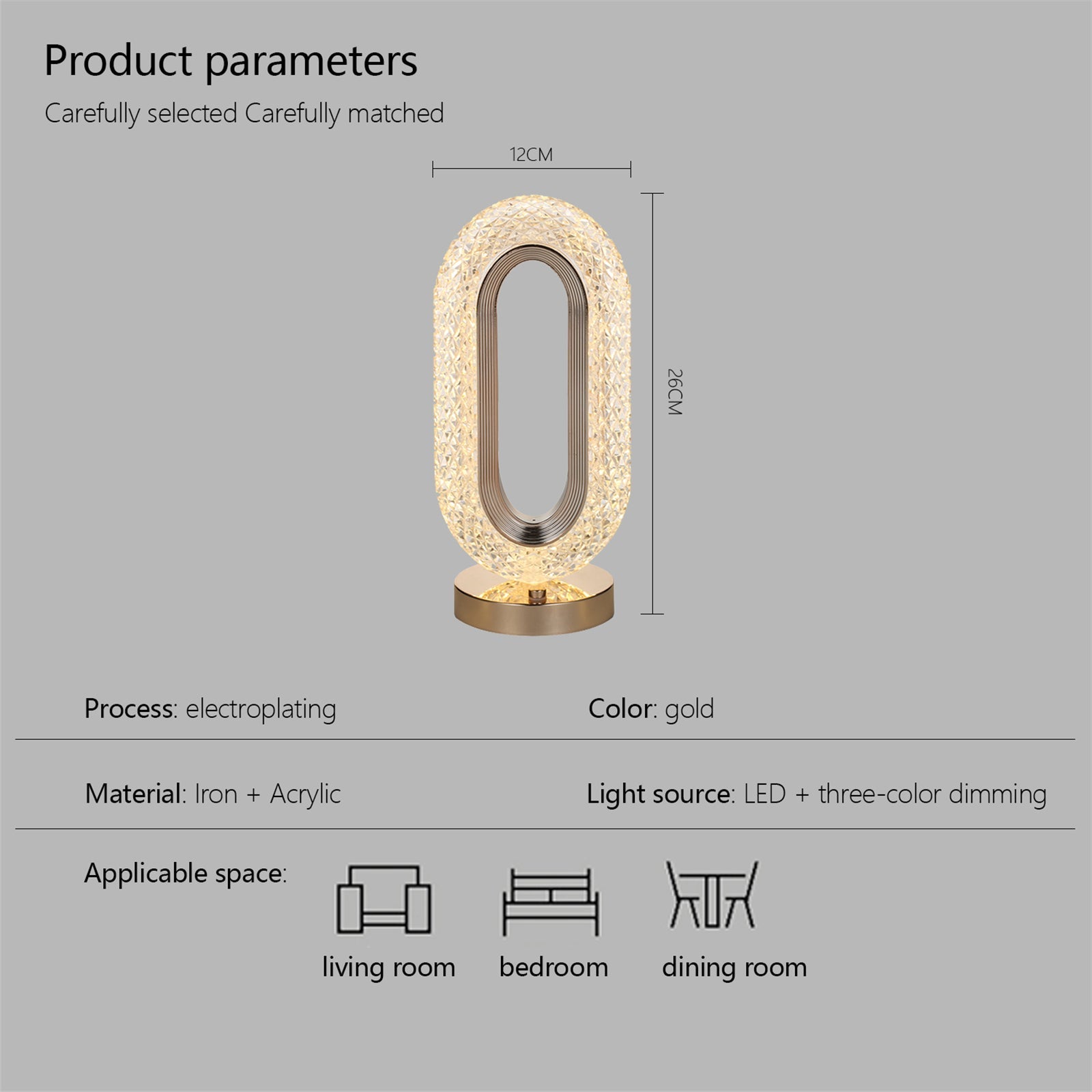 Lampă Diamond Crystal LED cu 3 temperaturi de culoare, alb rece, alb cald, neutru, culoare auriu