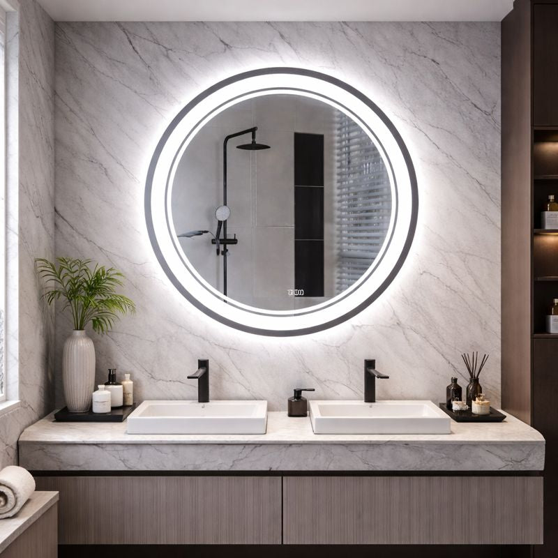 Oglindă baie LED rotunda 80 cm cu touch, dezaburire si iluminare Imagine principală a produsului