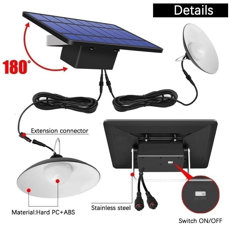 Lampă solara suspendata cu 2 becuri LED, telecomanda, 50W