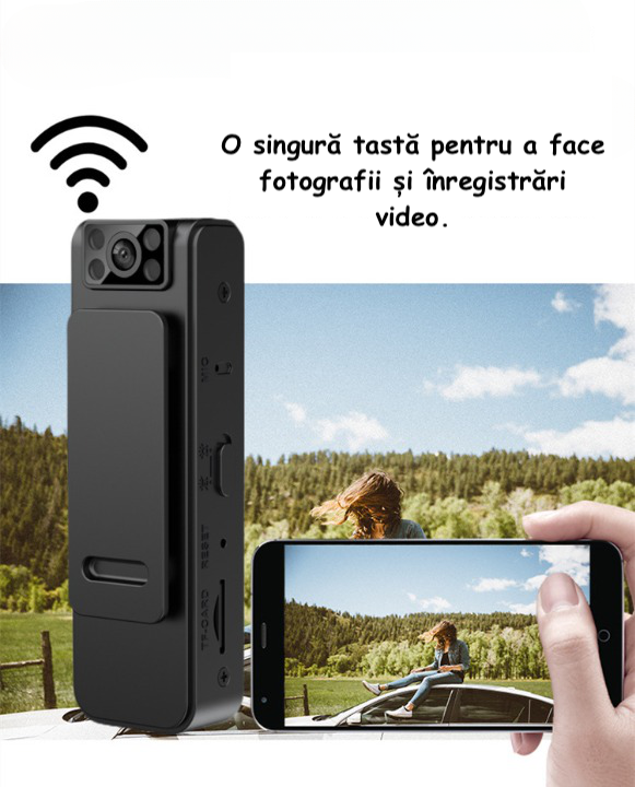 Camera video portabila 1080P, Wireless, Inregistrare Audio-Video, Night Vision, rotire 90°, negru