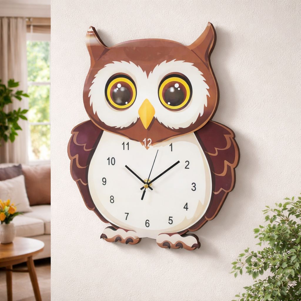 Ceas perete copii model bufnita din lemn design modern 39x22 cm Imagine principală a produsului