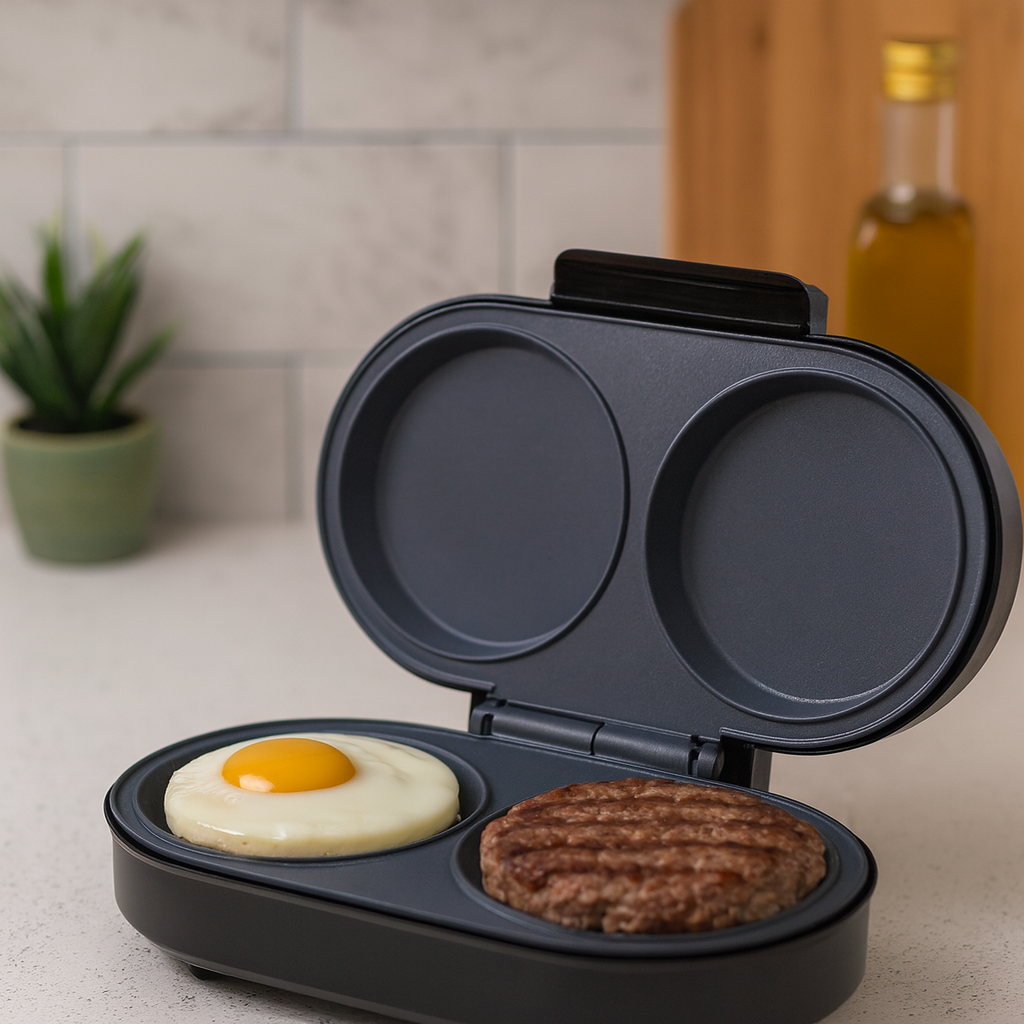 Aparat electric pentru burgeri/omleta/waffles/sandwich, RAF R245, 850 W, 28x23x16 cm, negru Imagine principală a produsului