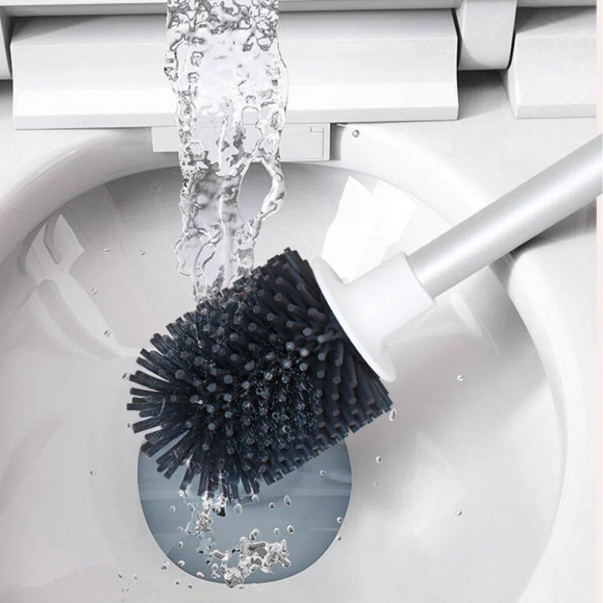 Perie de wc din silicon cu recipient pentru scurgerea apei, suport autoadeziv, 10 cm x 52.5 cm Imagine principală a produsului