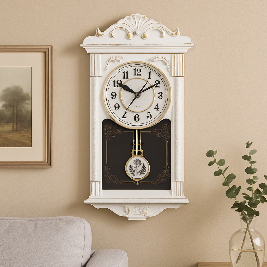 Ceas de perete vintage cu pendul, aspect lemn, 41 cm x 22 cm x 7 cm Imagine principală a produsului