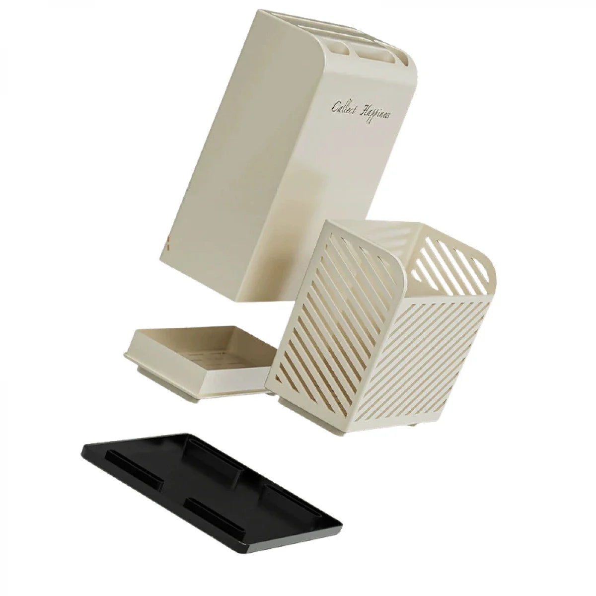 Suport ustensile Bucătărie, recipient cutite, 3 compartimente, plastic, 21 x 16 x 15 cm, alb