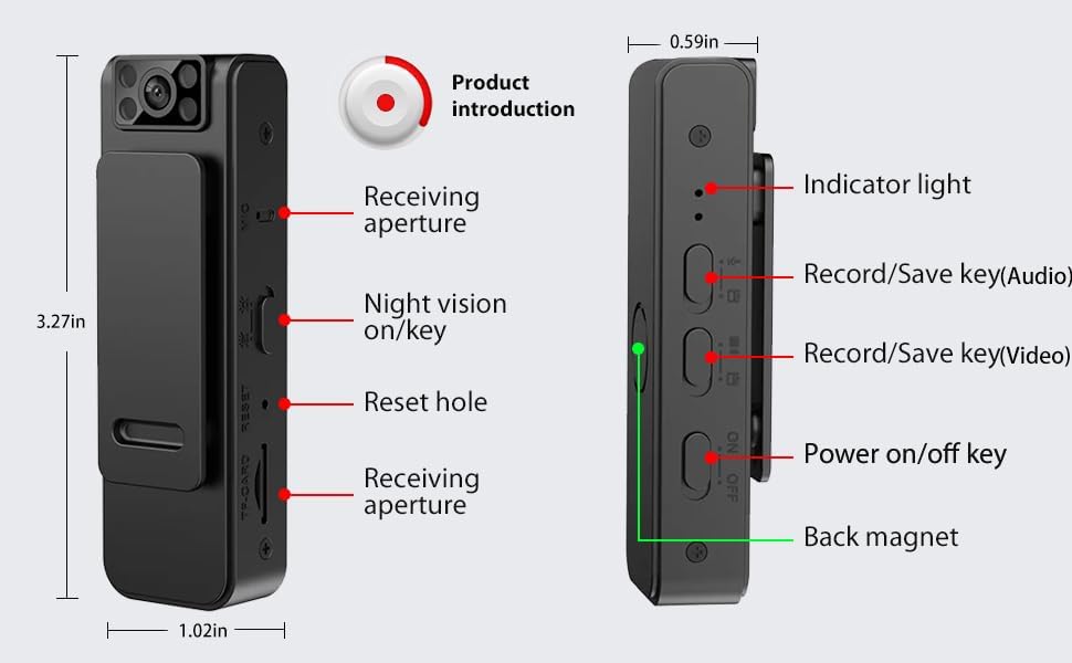 Camera video portabila 1080P, Wireless, Inregistrare Audio-Video, Night Vision, rotire 90°, negru
