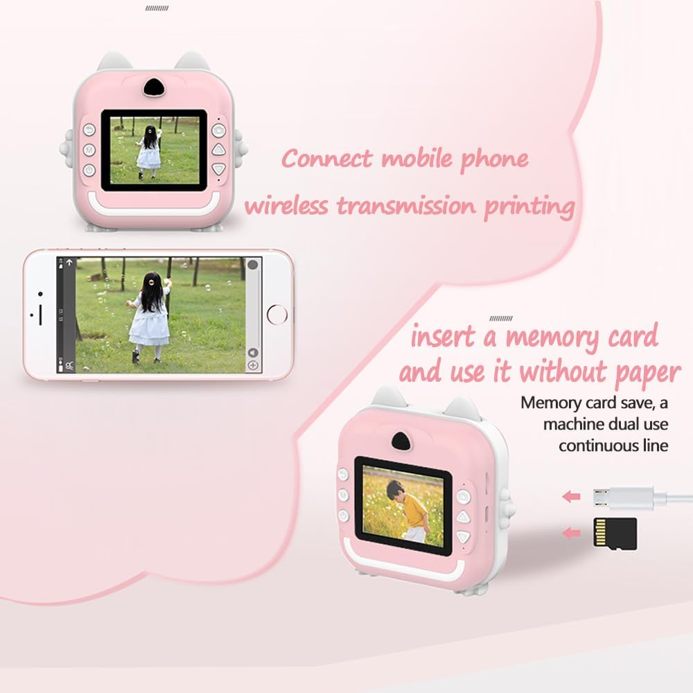 Aparat foto digital cu imprimare termica pentru copii, focalizare automata, display color de 2