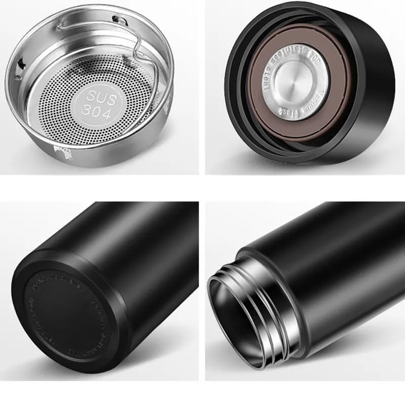 Termos smart cu afisaj LED, indicator temperatura, 500 ml, negru, otel inoxidabil