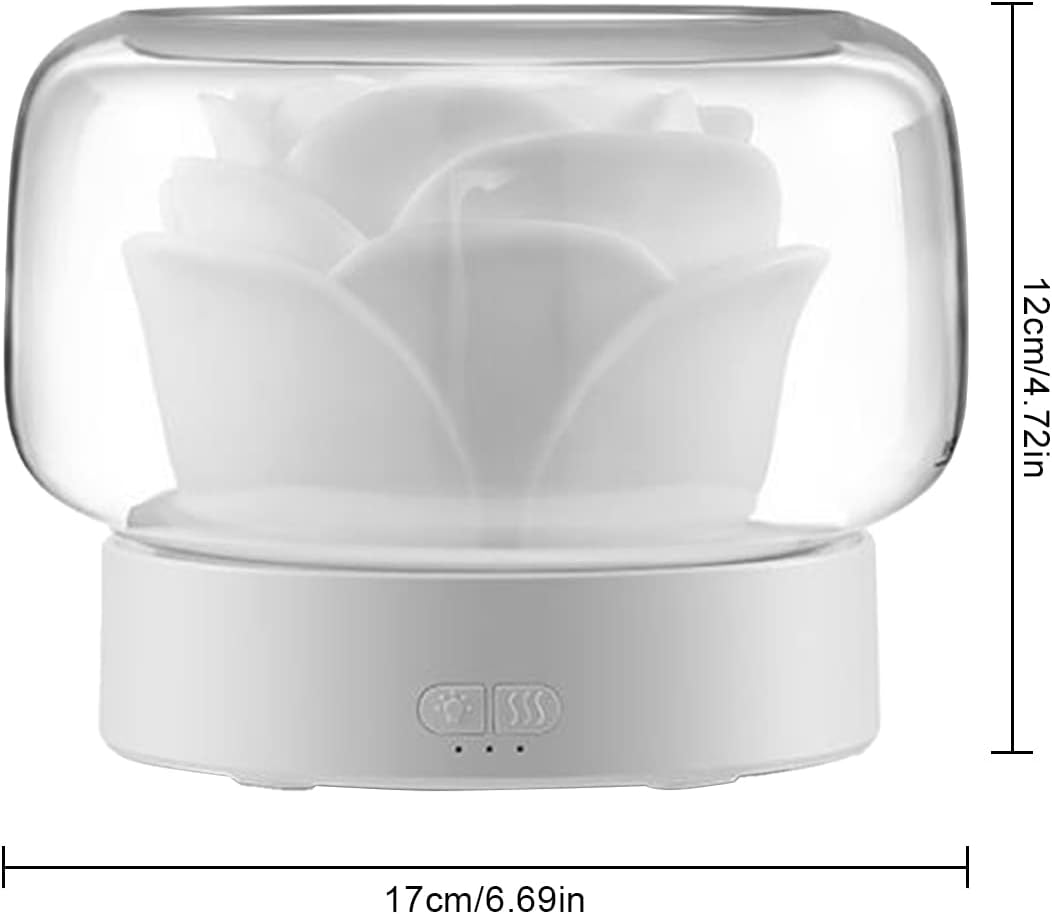 Umidificator pentru camera in forma de trandafir 400ml, lumina de noapte LED in 7 Culori, Alb