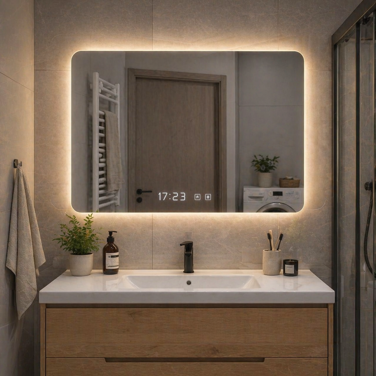 Oglindă LED Premium 80x60, cu touch si dezaburire Imagine principală a produsului