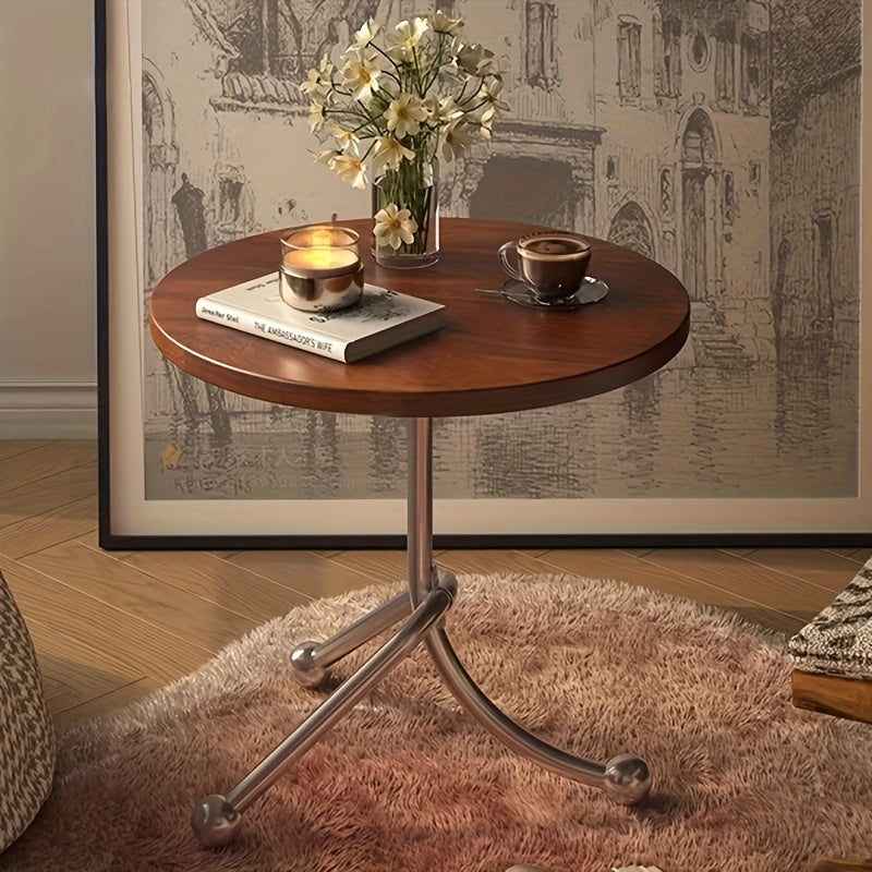Masuta laterala moderna cu blat rotund si picioare metalice cromate – Design elegant pentru living 40 x 40 x 51 cm Imagine principală a produsului