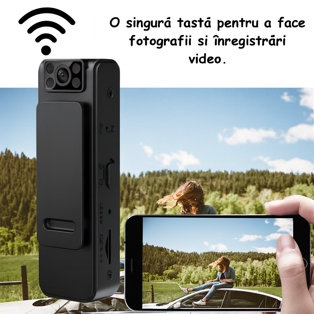 Camera video portabila 1080P, Wireless, Inregistrare Audio-Video, Night Vision, rotire 90°, negru