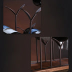 Suport pentru 6 sticle de vin, design modern, lemn natural si otel, 32.5 x 16 x 30 cm