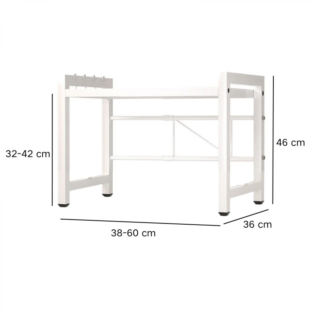 Raft metalic cuptor cu microunde, negru, etajera ajustabila, organizator Bucătărie, 40-60 x 36.5 x 45 cm