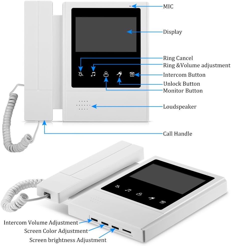 Sistem Video Interfon 4.3", sonerie video cu Ecran Color TFT si Camera cu Viziune Nocturna IR, 1 Monitor + 1