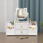 Organizator alb pentru cosmetice și bijuterii, cu sertare si Oglindă, PVC 40 x 20 x 14 cm