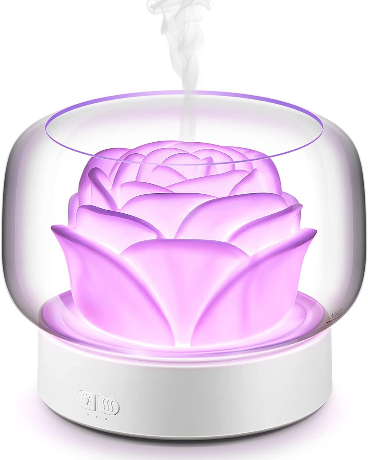 Umidificator pentru camera in forma de trandafir 400ml, lumina de noapte LED in 7 Culori, Alb