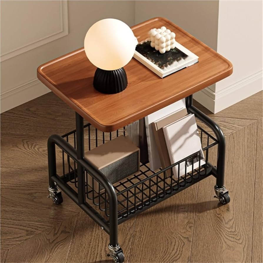 Masuta laterala tip coffee table, carucior mobil cu blat si rafturi metalic, 50x40x30 cm