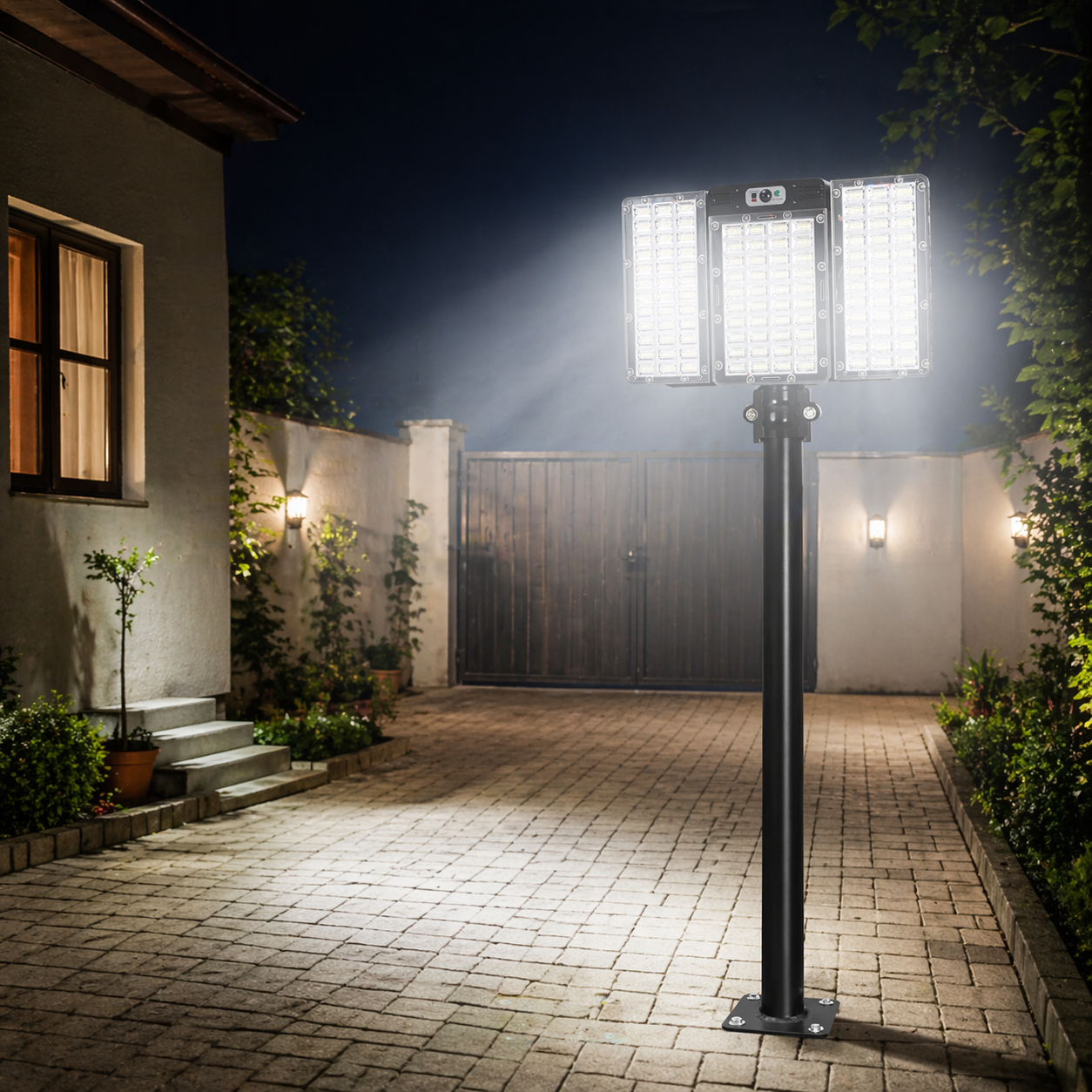 Lampă solara LED 560 SMD cu 3 panouri, senzor miscare si telecomanda Imagine secundară a produsului