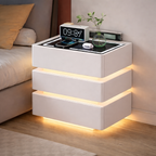 Noptiera inteligenta multifunctionala cu 3 sertare, LED tactil 3 culori, incarcare wireless