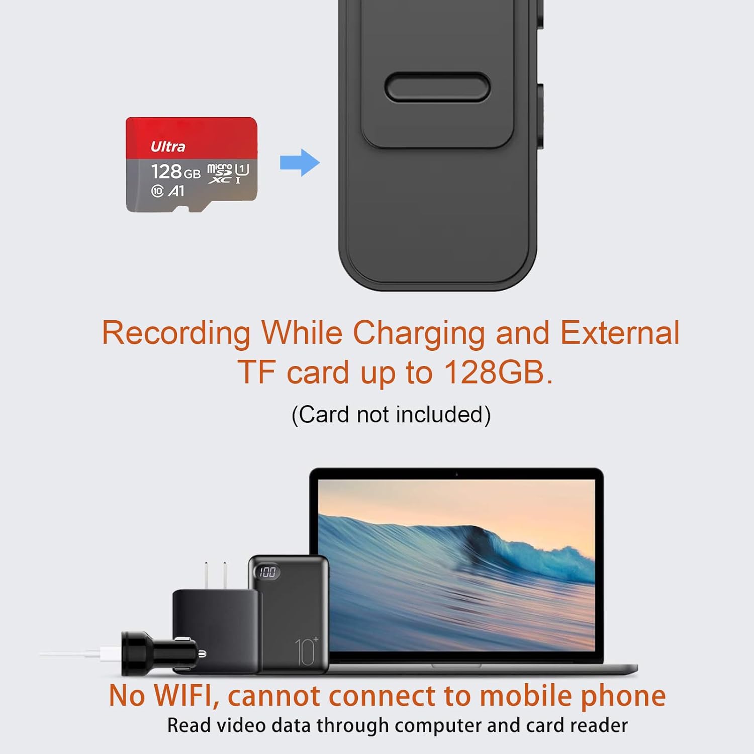Camera video portabila 1080P, Wireless, Inregistrare Audio-Video, Night Vision, rotire 90°, negru