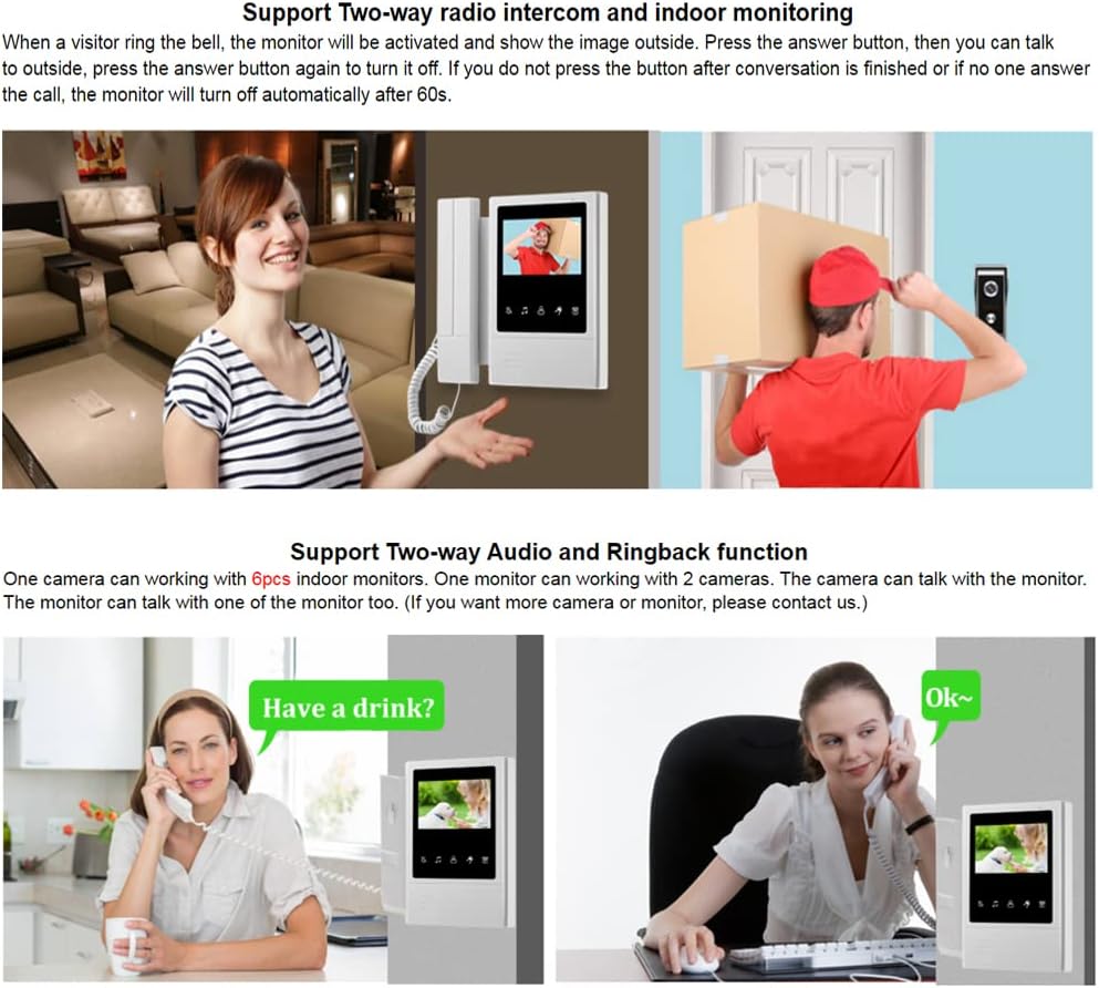 Sistem Video Interfon 4.3", sonerie video cu Ecran Color TFT si Camera cu Viziune Nocturna IR, 1 Monitor + 1