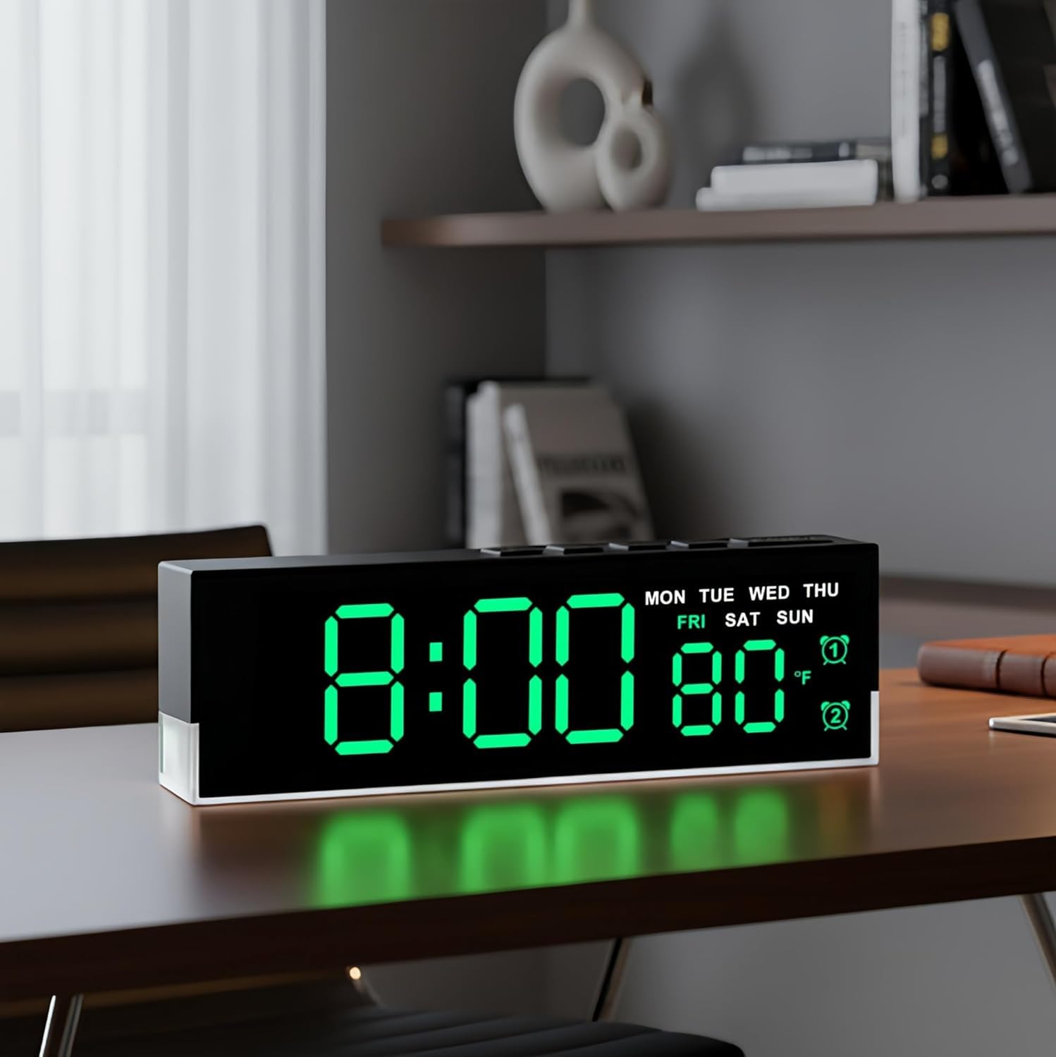 Ceas digital LED Full Screen Display cu alarma duala, temperatura, data si lumina ambientala – design ultra-slim Imagine principală a produsului