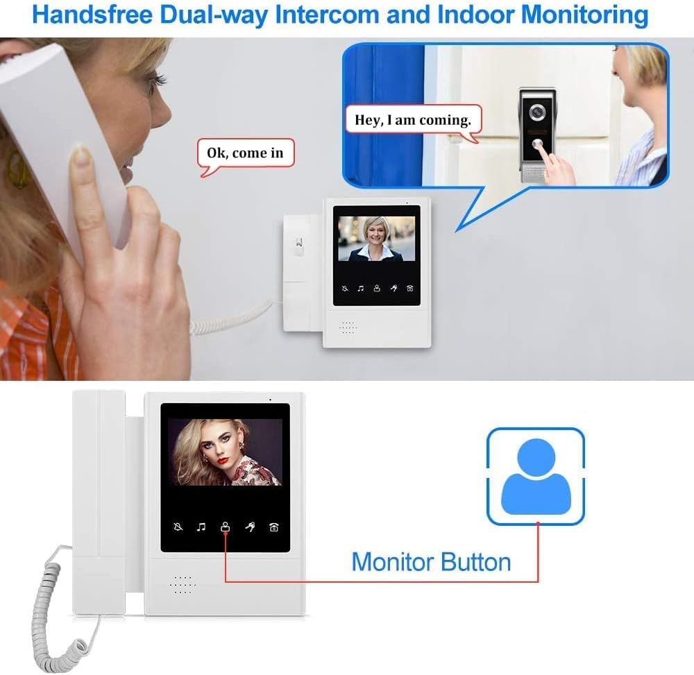 Sistem Video Interfon 4.3", sonerie video cu Ecran Color TFT si Camera cu Viziune Nocturna IR, 1 Monitor + 1