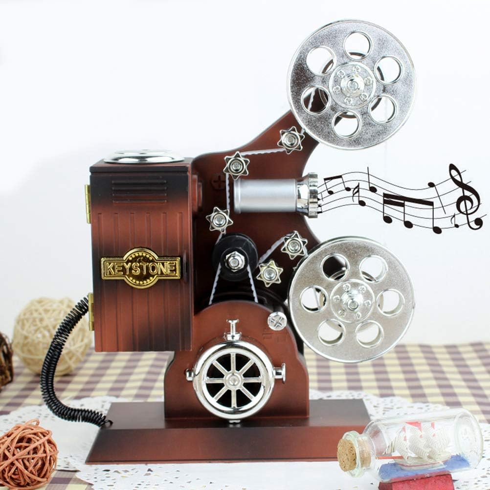 Cutie muzicala retro tip proiector de film, 20x6x16 plastic, maro Imagine secundară a produsului