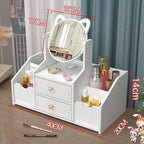 Organizator alb pentru cosmetice și bijuterii, cu sertare si Oglindă, PVC 40 x 20 x 14 cm