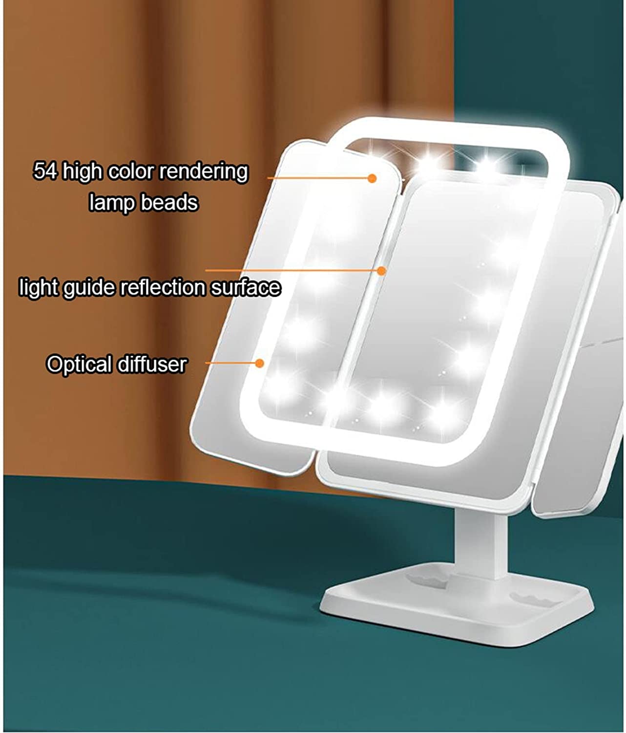 Oglindă Cosmetica cu LED pentru make-up zoom 2X 3X, lumina reglabila, buton touch, USB, alb