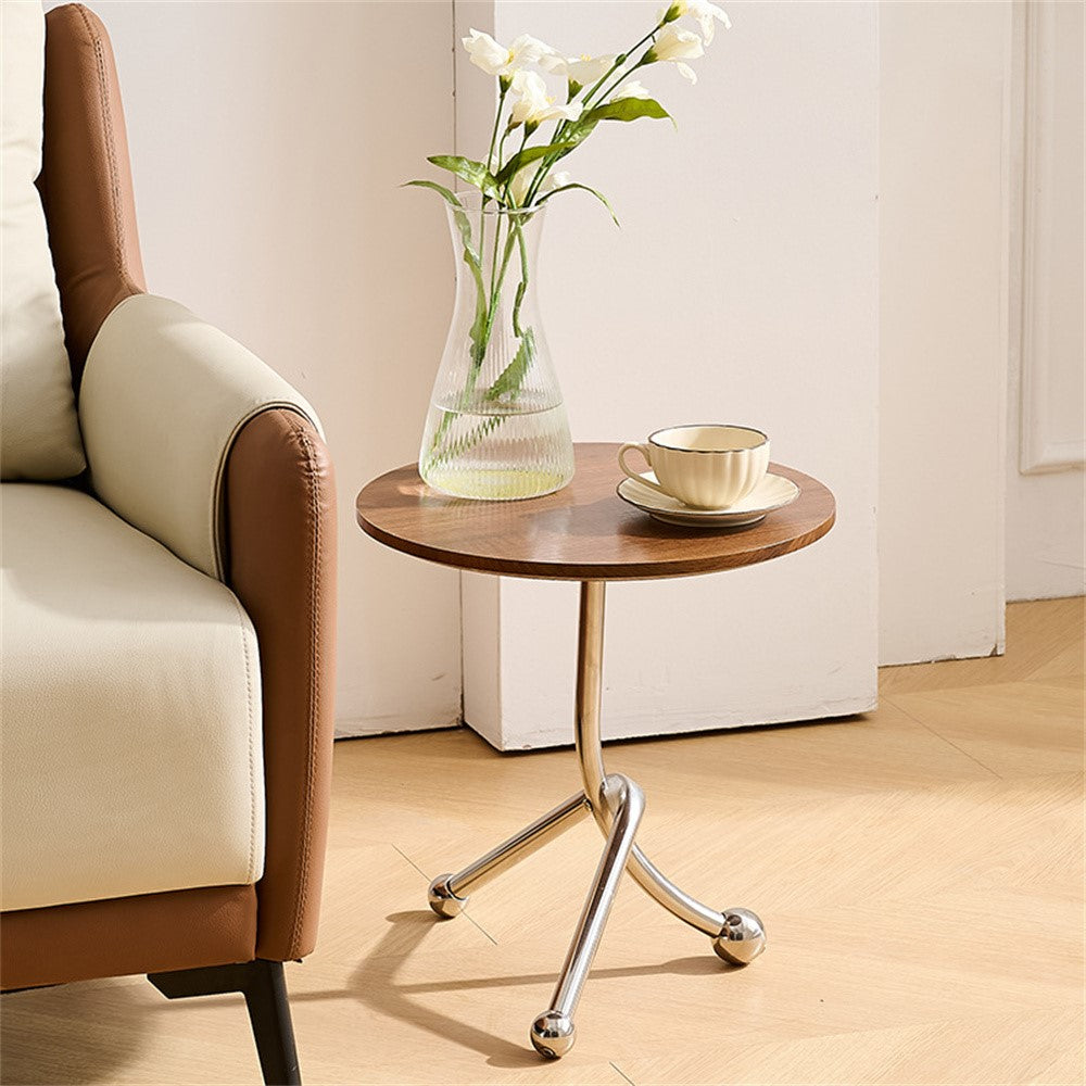 Masuta laterala moderna cu blat rotund si picioare metalice cromate – Design elegant pentru living 40 x 40 x 51 cm