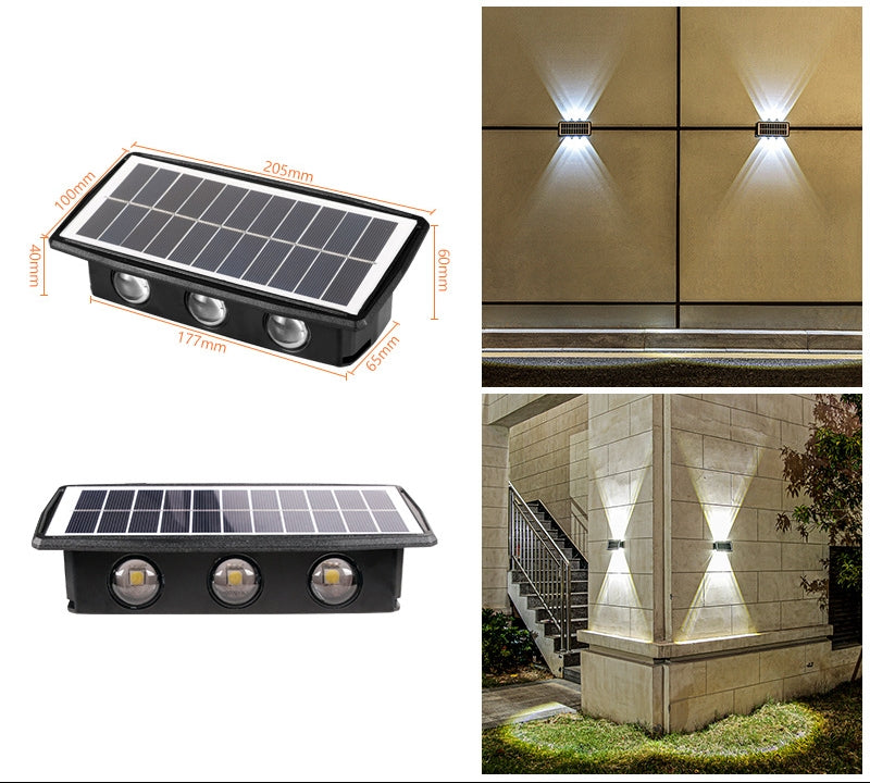 Lampă solara LED bidirectionala dreptunghiulara pentru perete, 20.5x10 cm, 6 LED-uri