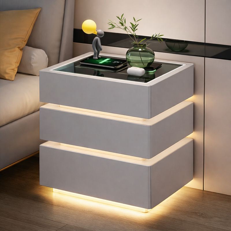 Noptiera inteligenta multifunctionala cu 3 sertare, LED tactil 3 culori, incarcare wireless Imagine secundară a produsului