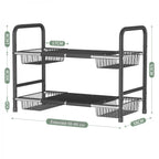 Raft metalic pentru depozitare sub chiuveta, extensibil 55-85 cm, 4 cosuri, 85 (L) x 25 (l) x (H) cm, negru