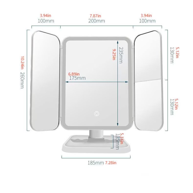 Oglindă Cosmetica cu LED pentru make-up zoom 2X 3X, lumina reglabila, buton touch, USB, alb
