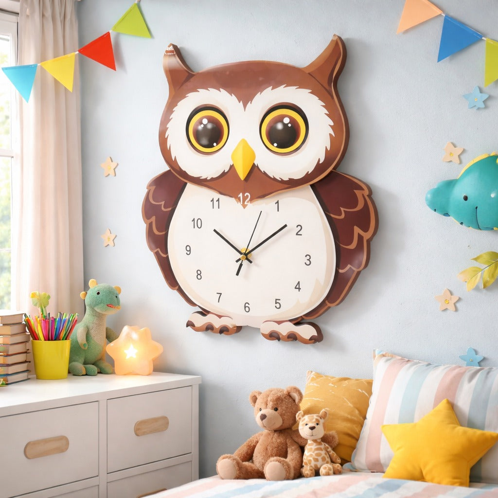Ceas perete copii model bufnita din lemn design modern 39x22 cm Imagine secundară a produsului