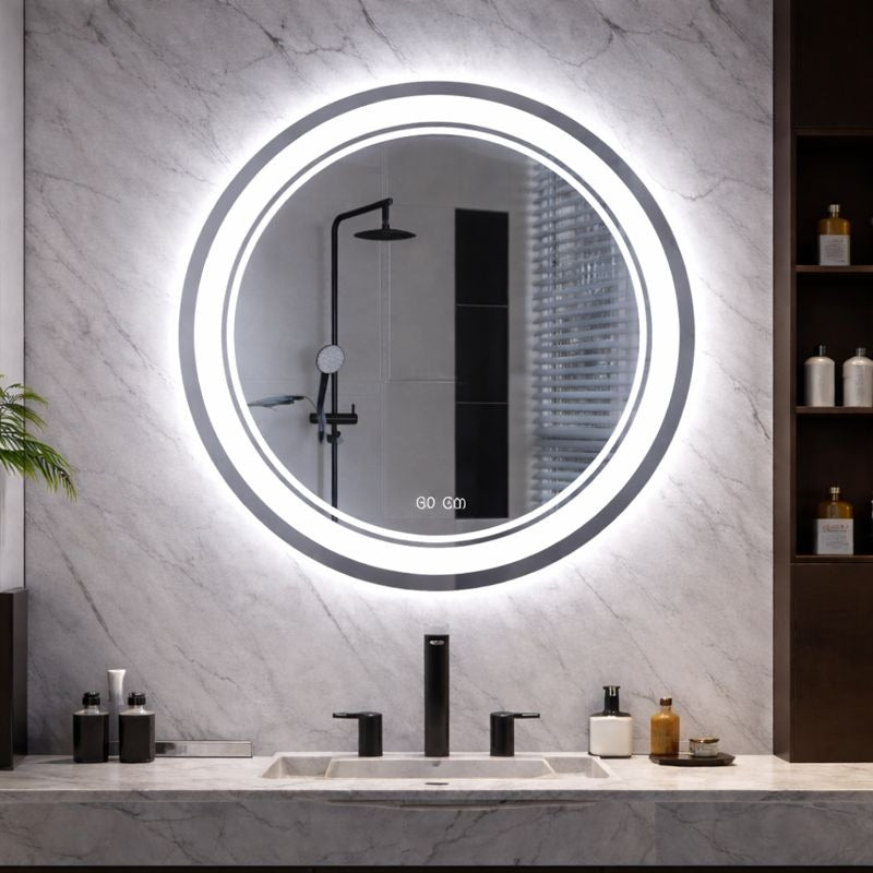 Oglindă baie LED rotunda 80 cm cu touch, dezaburire si iluminare
