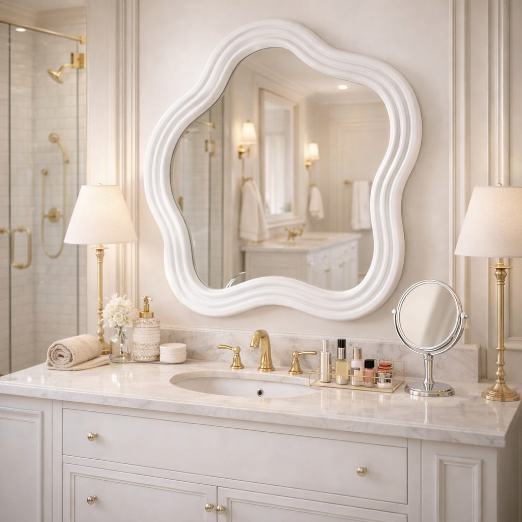 Oglindă decorativa ondulata 60x70 cm – design elegant pentru baie, hol sau dormitor