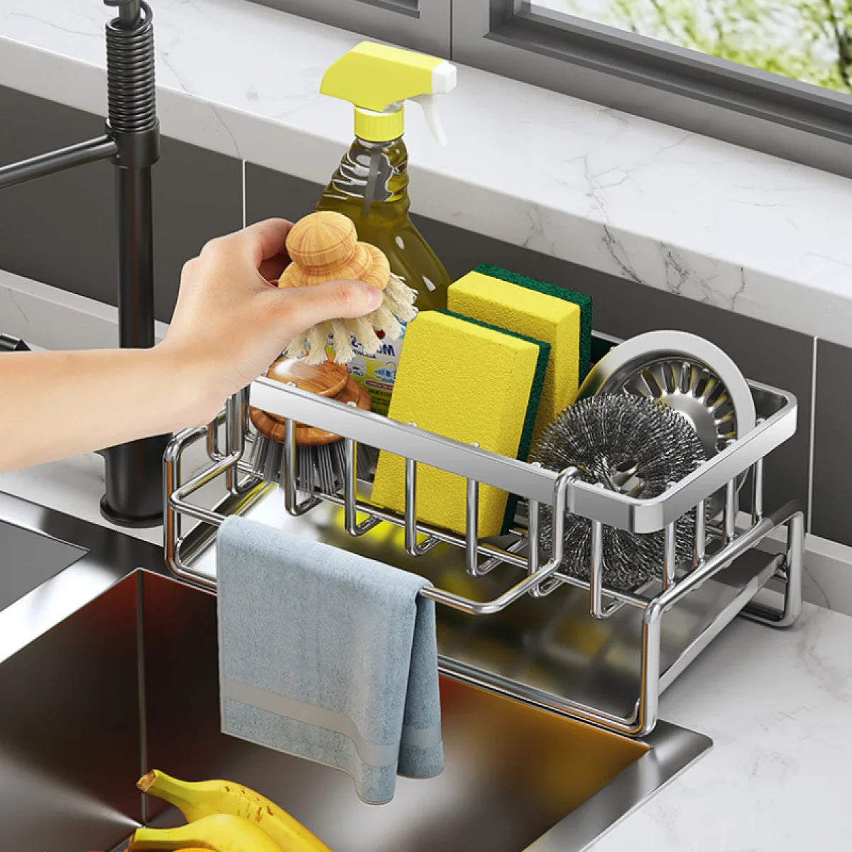Suport din inox cu scurgere pentru burete vase, 23 x 10 x 9 cm Imagine secundară a produsului