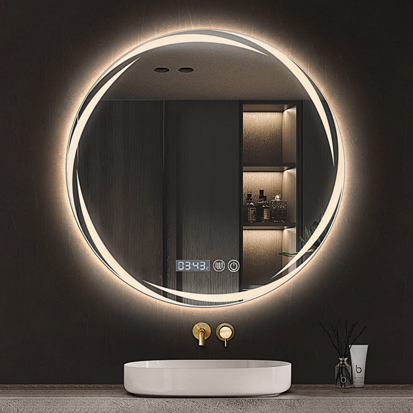 Oglindă LED Rotunda 80 cm cu Touch, Antiaburire si Lumina Reglabila