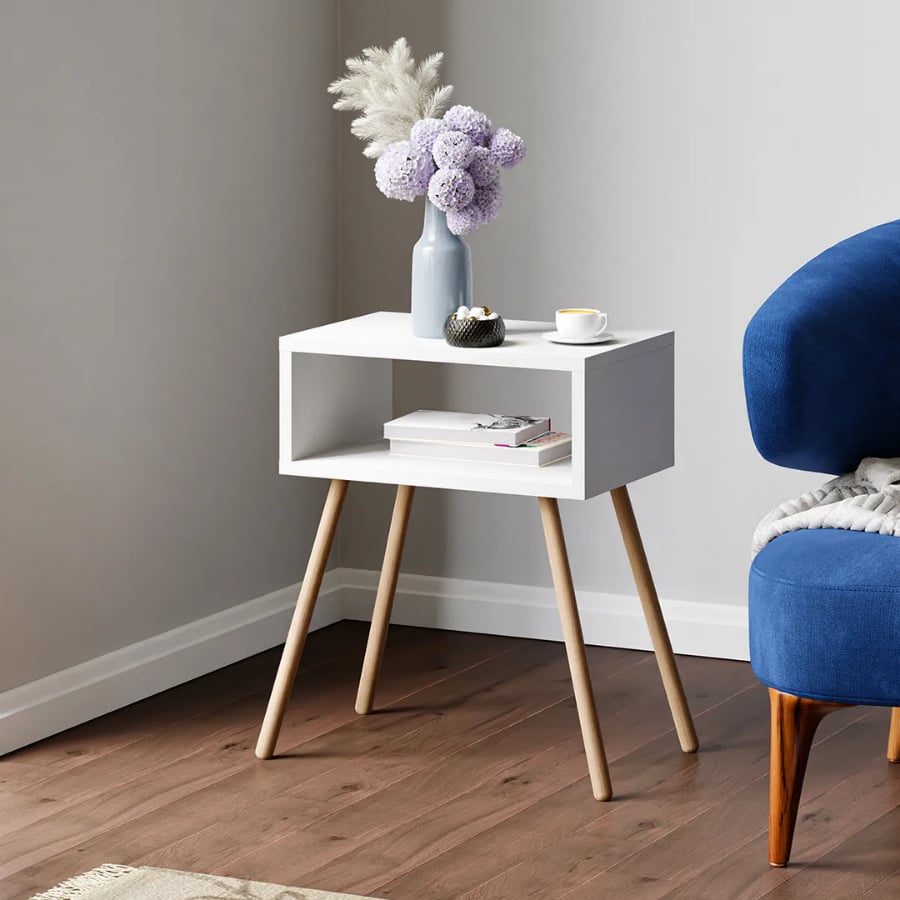 Noptiera cu picioare retro – 44 x 29 x 18 cm – cu raft de depozitare si design vintage Imagine principală a produsului