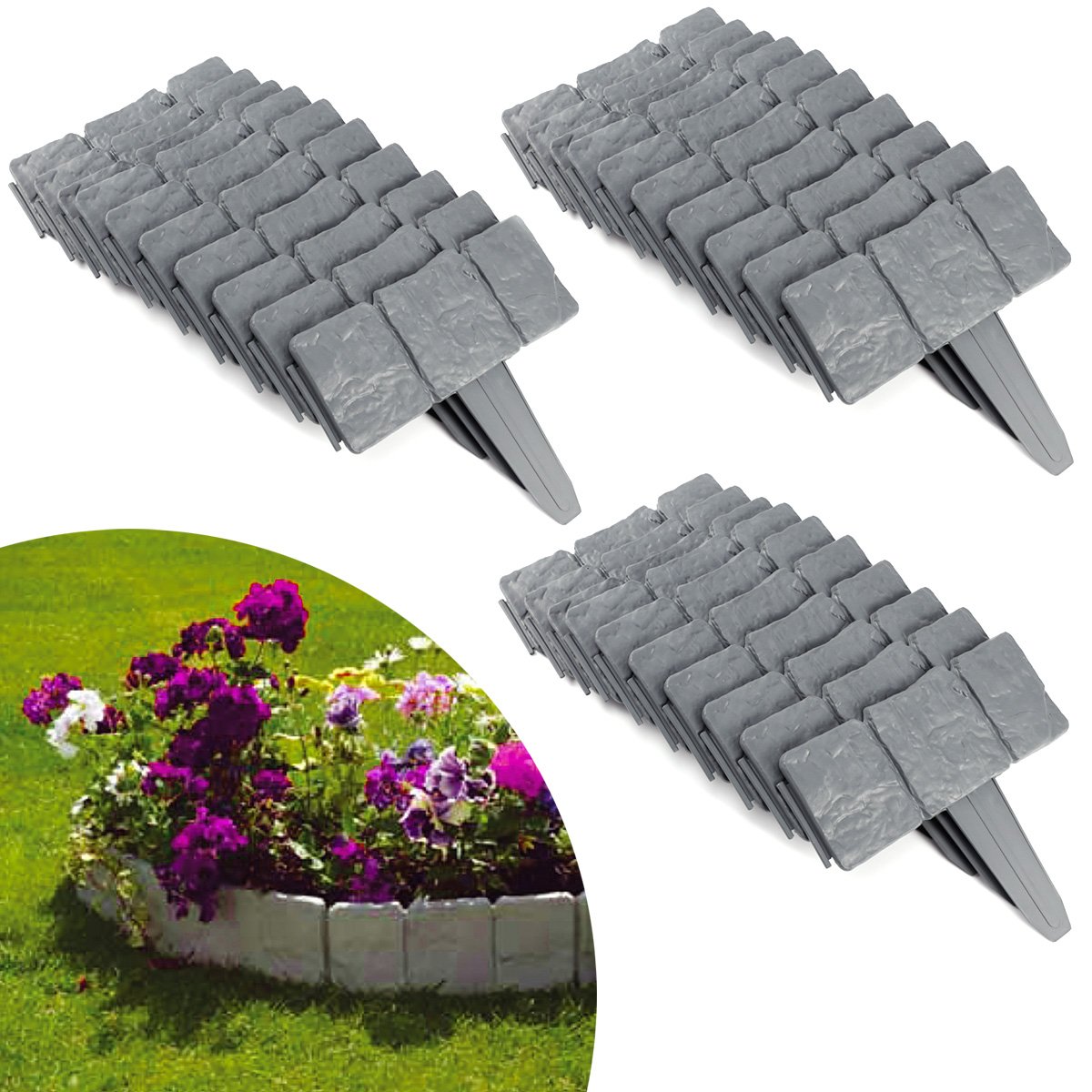Set 10 x Bordura din plastic cu aspect de piatra, pentru gradina Imagine principală a produsului