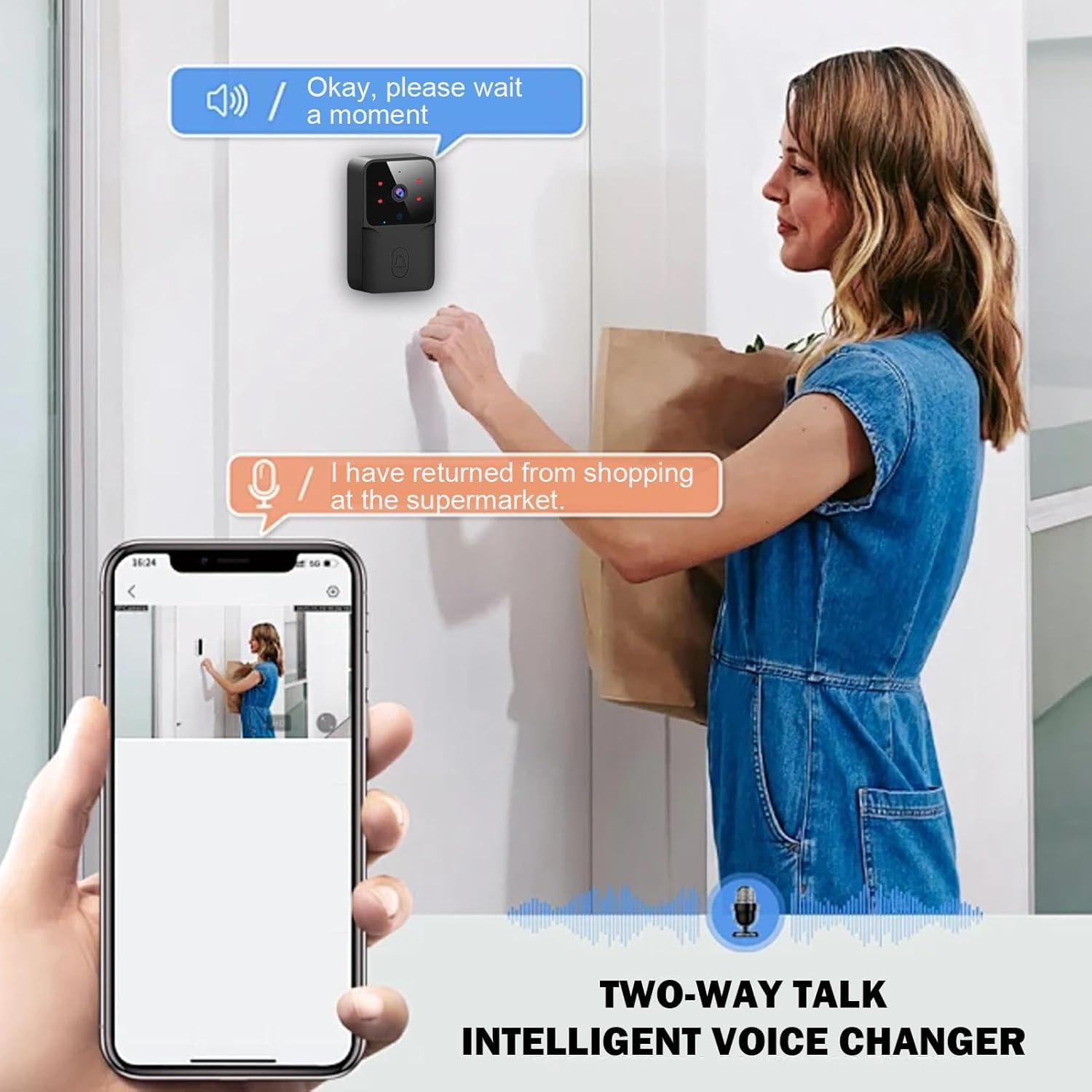 Sonerie Video Smart, Camera Supraveghere 4K WIFI, Night Vision