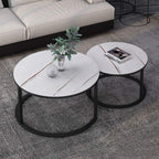 RESIGILAT - Set 2 masute rotunde de cafea cu efect de marmura, diametru 80/60 cm, blat MDF, cadru metalic