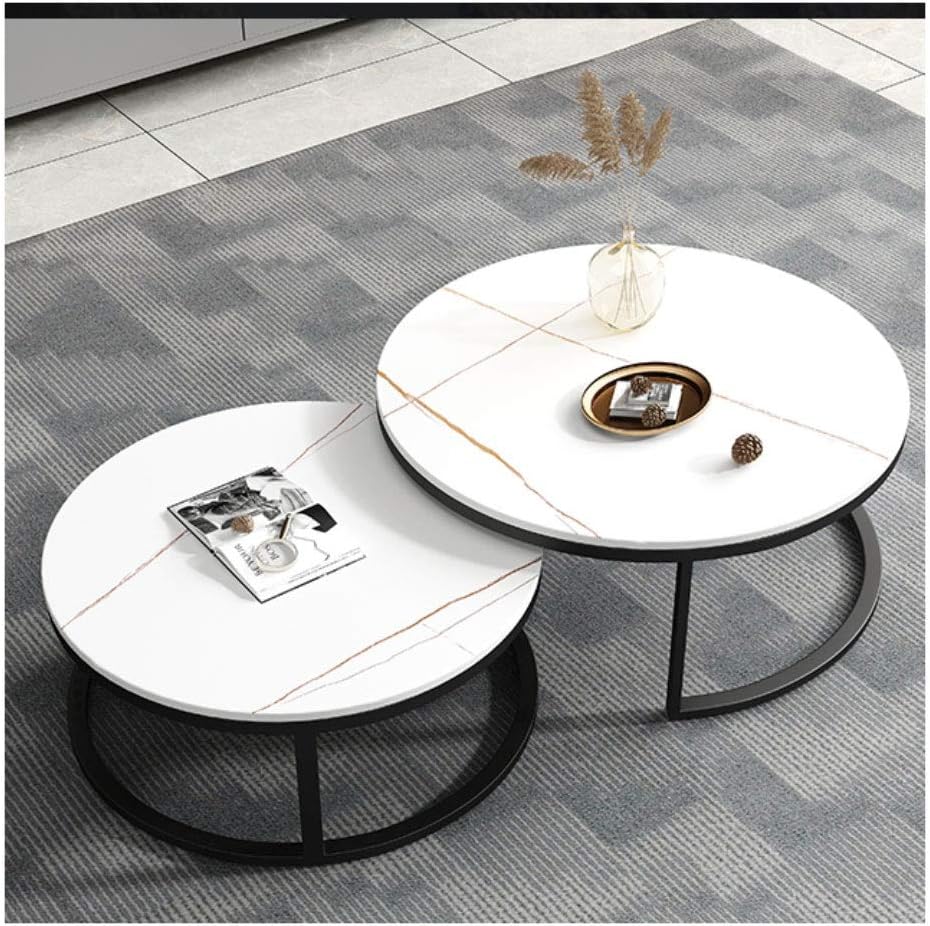RESIGILAT - Set 2 masute rotunde de cafea cu efect de marmura, diametru 80/60 cm, blat MDF, cadru metalic Imagine secundară a produsului