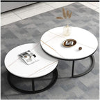 RESIGILAT - Set 2 masute rotunde de cafea cu efect de marmura, diametru 80/60 cm, blat MDF, cadru metalic