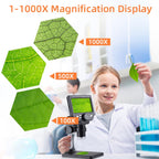 Microscop digital LCD 4.3” HD, 8MP, zoom 1-1000X, 8 LED-uri, baterie reincarcabila si suport PC